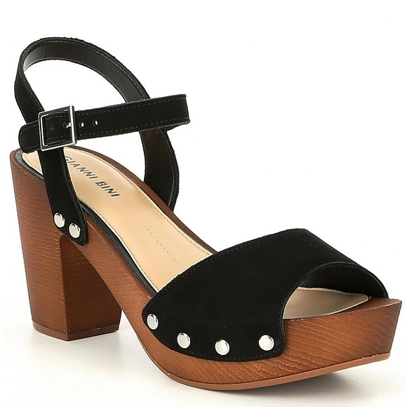 Gianni Bini Shoes - ☆GIANNI BINI RENELLA SUEDE TWO-STRAP WOOD PLATFORM BLOCK HEEL SANDALS BLACK☆